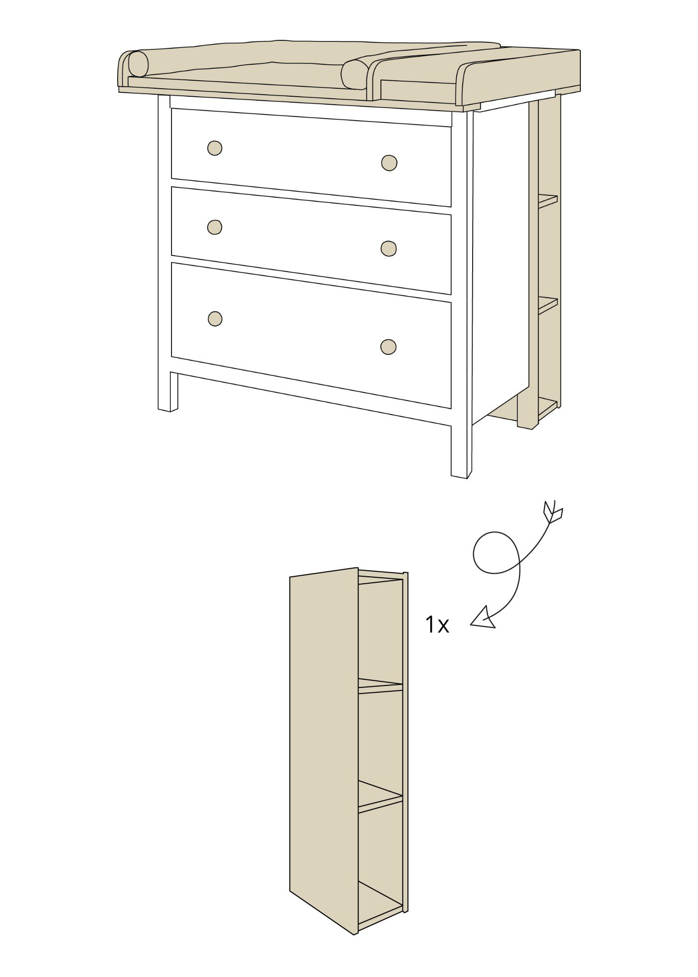 Set for IKEA HEMNES as changing unit in beige (6 products)